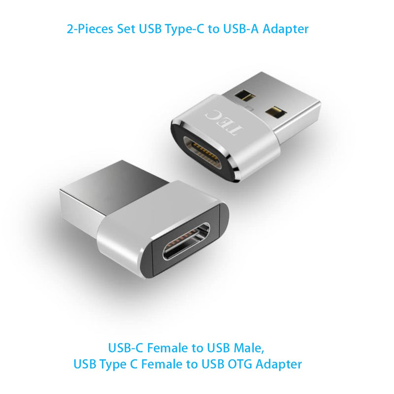 2-Pieces Set TEC USB Type C to USB A Adapter USB Data Transfer 5V 3A Fast Charging Type C to A Connector Compatible with MacBook Pro/Air/iPad Pro 2020/Surface/Sony Xperia/Samsung/MagSafe Charger