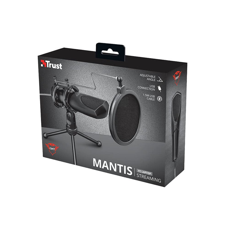 Trust Gaming GXT 232 Mantis Streaming Gaming Microphone for PC, PS4 and PS5, USB Connected, Including Shock Mount, Pop Filter and Tripod Stand, Black