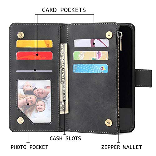 ZZXX iPhone 12 Case Wallet,iPhone 12 Pro Wallet Case with Card Slot Premium Soft PU Leather Zipper Flip Folio Wallet with Wrist Strap Kickstand Protective for iPhone 12 Wallet Case(Black 6.1 inch) Black iPhone 12/12 Pro