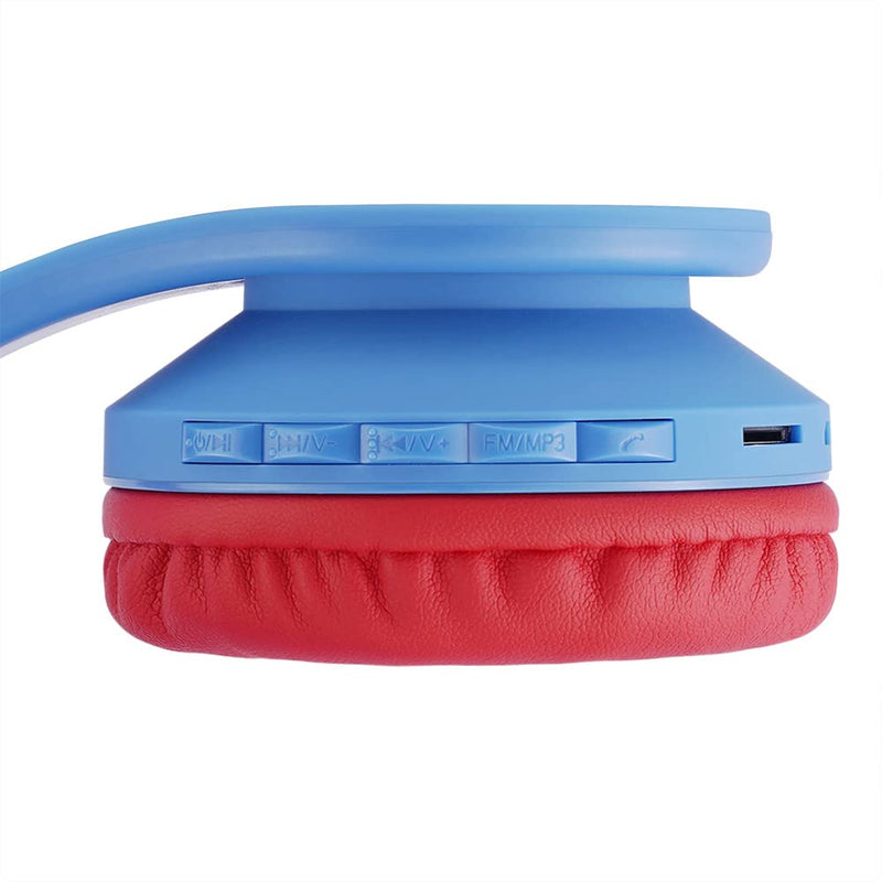 [AUSTRALIA] - Bluetooth Headphones for Kids, PowerLocus Wireless Foldable Headphones Over Ear, Headphone with Microphone, 85DB Volume Limit, Wireless and Wired Headset with Micro SD, FM for Cellphones, Tablets, PC Blue/Red 