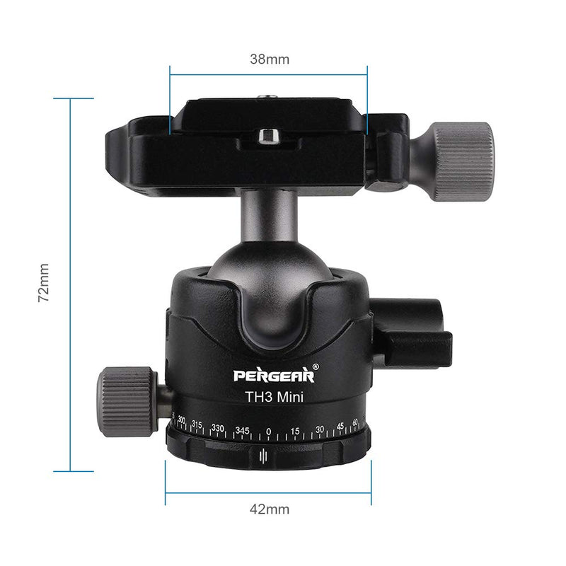 Pergear TH3 Mini DSLR Camera Tripod Ball Head, Aluminum Alloy Build Quality, 10kg/ 22 lbs Payload, Weight Only 194g/6.84oz, Free Rotation Ball Head