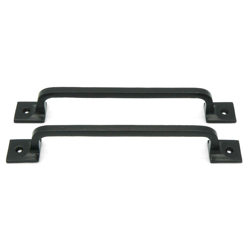 Black Cast Iron Pull Handles 9 inch (Squared Base, Set of 2) - Cabinet Door Handles, Gate Handle Pull, Barn Door Hardware, Grab Handles