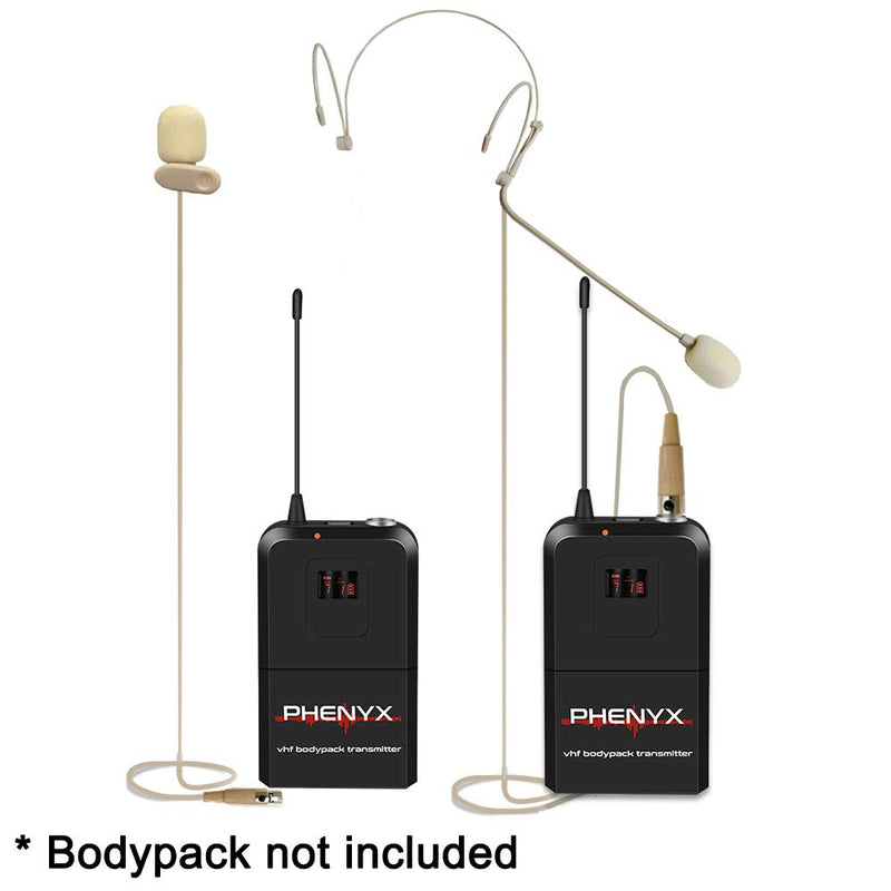 [AUSTRALIA] - Phenyx Pro Beige Color Lavalier Lapel & Headset Mic Combo with Mini XLR Jack, Hands-Free Clip-on Lapel Mic, and Flexible Wired Boom Headset, Compatible with All Phenyx Pro Wireless Mic System 