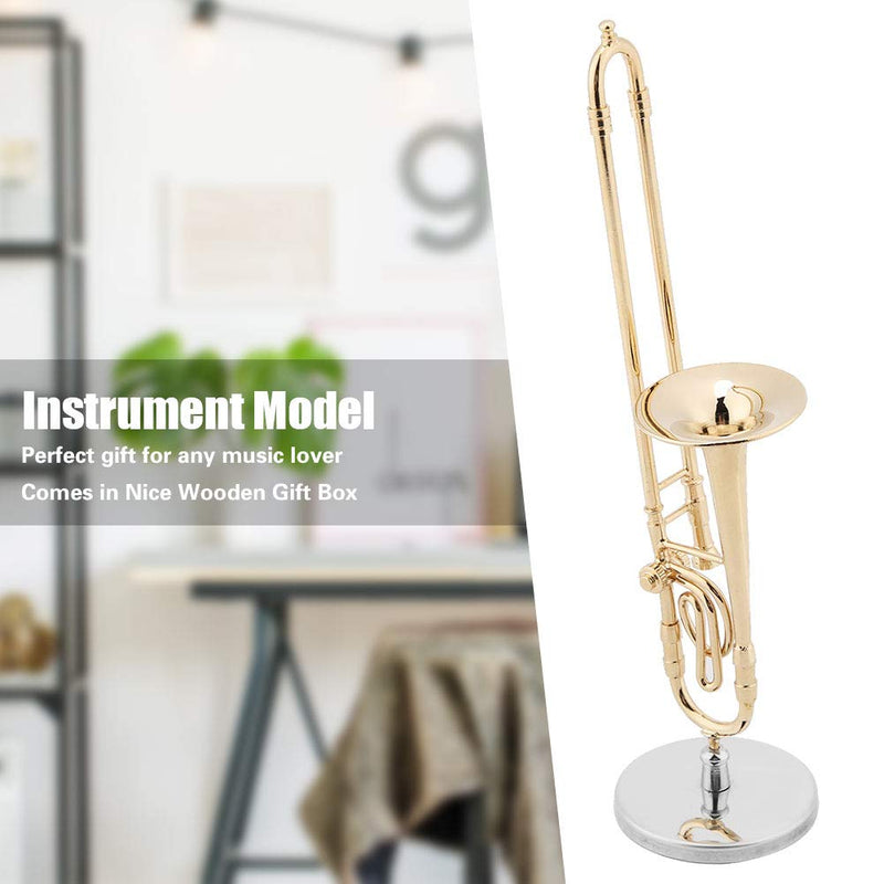 Trombon Miniatura Trombone Ornament Miniature Musical Instrument Trombone Model With Supoort & Case For Dollhouse Music Room Decoration