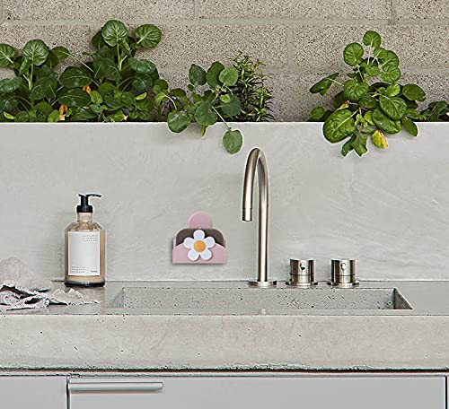 Vigar Florganic Sponge & Holder Set, Eco-friendly, Daisy-decorated Sponge Holder with Suction Cup and Sponge, Pink