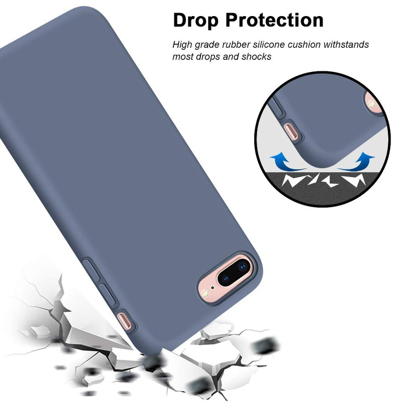 Anuck Case for iPhone 8 Plus Case, for iPhone 7 Plus Case 5.5 inch, Soft Silicone Gel Rubber Bumper Case Microfiber Lining Hard Shell Shockproof Full-Body Protective Case Cover - Blue Gray