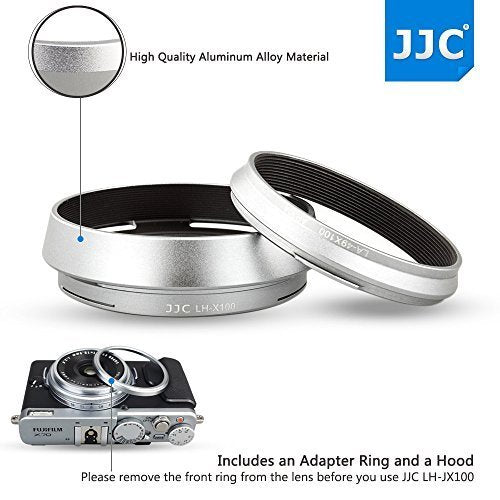 JJC Metal Lens Hood Shade Protector with 49mm Filter Adapter Ring for Fujifilm Fuji X100V X100F X100T X100S X100 X70 Replaces Fujifilm LH-X100 Lens Hood & AR-X100 Filter Adapter Ring/Silver
