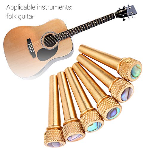 6Pcs Guitar Bridge Pins, Acoustic Guitar Bone Bridge Pins Brass + Abalone Pins Bridge Pin Set for Acoustic Folk Guitar Guitars