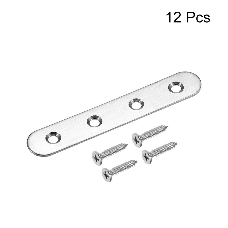 uxcell Repair Plate, 100mm x 17mm, Flat Fixing Mending Bracket Connector with Screws, 12 Pcs