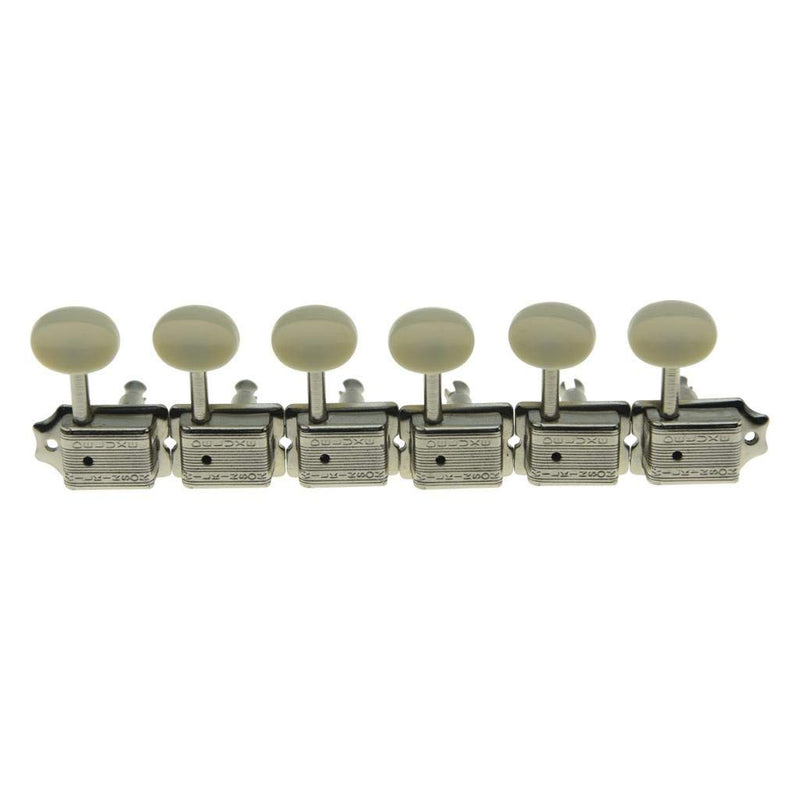 Wilkinson Deluxe 6 Inline Vintage Guitar Tuners with Split Post Guitar Tuning Keys Peg Machine Heads For Strat/Tele Guitars Nickel with Ivory Buttons