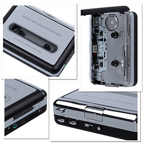 BW Cassette Player - Portable Tape to PC Cassette-to-MP3 CD USB Converter Capture Digital Audio Music Player, USB Cassette Player and Tape-to-MP3 Converter Silver