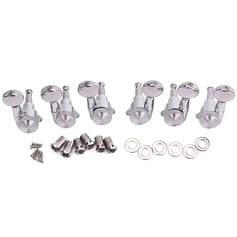 Alnicov 6 Pieces Guitar String Locking Tuners 3 Left 3 Right Guitar Machine Heads Knobs Machine Head Tuners for Electric or Acoustic Guitar (Chrome)