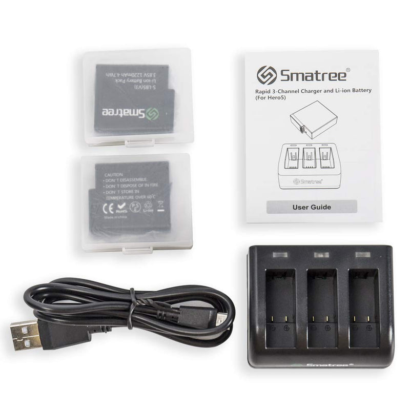 Smatree (2 Pack) Rechargeable Battery with 3-Channel Charger Compatible for GoPro Hero 8/7/6/5 Black