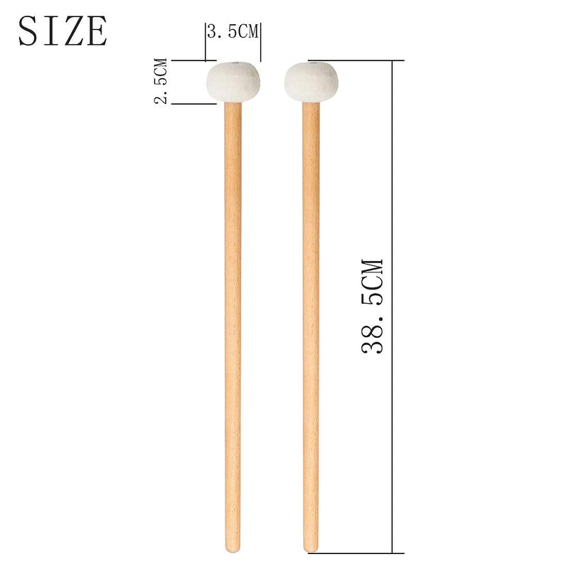 Hacbop 2 Pieces Double Head Drum Cymbal Gong Mallet Soft Hammer Sticks Mallets Rods Felt Hammer 385mm