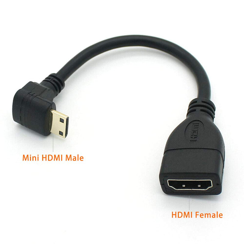15CM High Speed 90 Degree Mini HDMI Right-Toward Male to HDMI Female Cable Adapter Connector Support 1080P Full HD, 3D (0.15m, Downward Angle). 0.15m