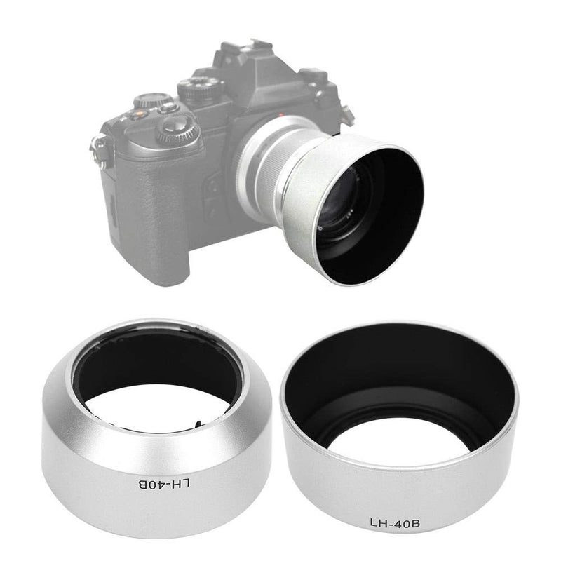 PUSOKEI Camera Lens Hood, LH-40B Quality Portable Camera Lens Hood Shade for Olympus M.ZUIKO 45mm f1.8(Silver) Silver