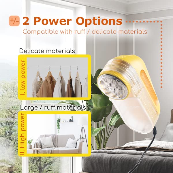 Pionix Extra Power Lint Remover Fabric Shaver - 35W w/ Strong Suction Sweater Lint Remover Shaver, 2-Speed Setting Lint Shaver - Clothes Shaver Lint Remover, Fabric Shaver Fuzz Remover for Furniture