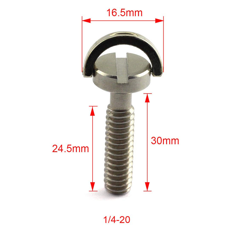 HJ Garden 2pcs 1/4-20 Thread D-Ring Stainless Steel Camera Fixing Screws for Camera Tripod Monopod QR Plate,D Shaft Quick Release Plate Mounting Screw 30mm Length 1/4"-20x30mm