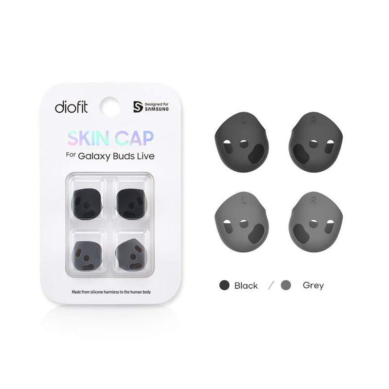 diofit Skin-Friendly Silicone Tips for Galaxy Buds Live. Comfortable Wearing. Stable Fit, 2 Pairs (Black) Black