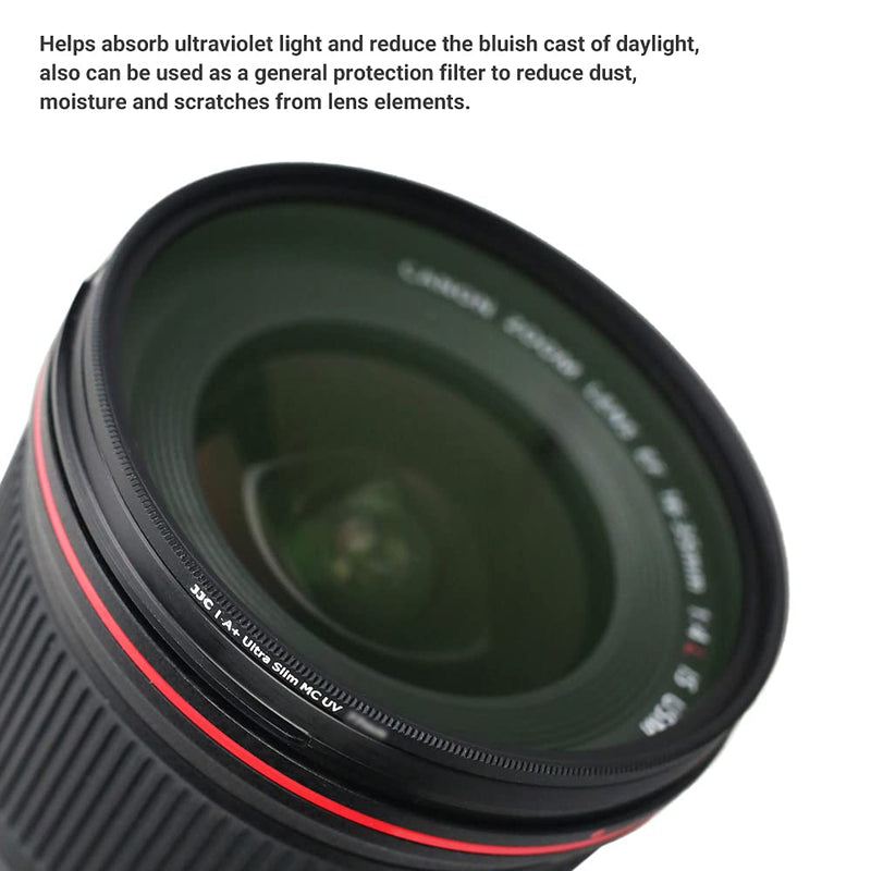 JJC Multi-Coated 62mm UV Filter for Nikon Z DX 50-250mm f4.5-6.3, Z 35mm f1.8 S, Sony E 10-18mm f4 OSS, Fuji XF 23mm f1.4 R, Olympus Digital ED 12-40mm f2.8 Lens & Other Lenses with 62mm Filter Thread Black