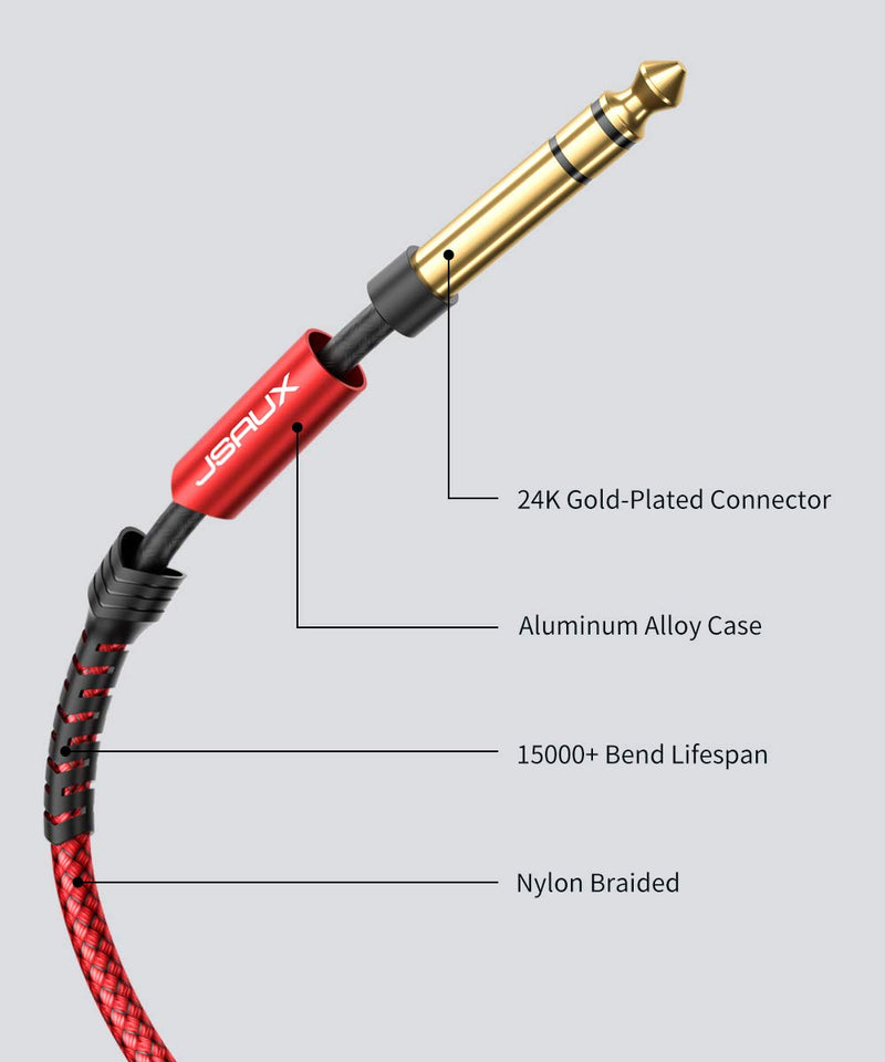[AUSTRALIA] - Professional Guitar Cable 3M (10ft), JSAUX 1/4"6.35mm to 6.35mm TRS Stereo Audio Guitar Lead Nylon Braided Jack Instrument Cable for Electric Guitar, Bass, Amp, Keyboard, Mondolin - Red 