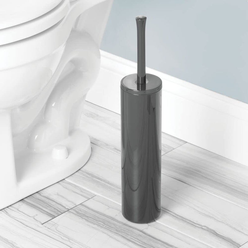 mDesign Extra Slim Compact Freestanding Plastic Toilet Bowl Brush and Holder for Bathroom Storage and Organization - Modern, Space Saving, Sturdy, Deep Cleaning, Covered Brush - Charcoal Gray Slate Gray