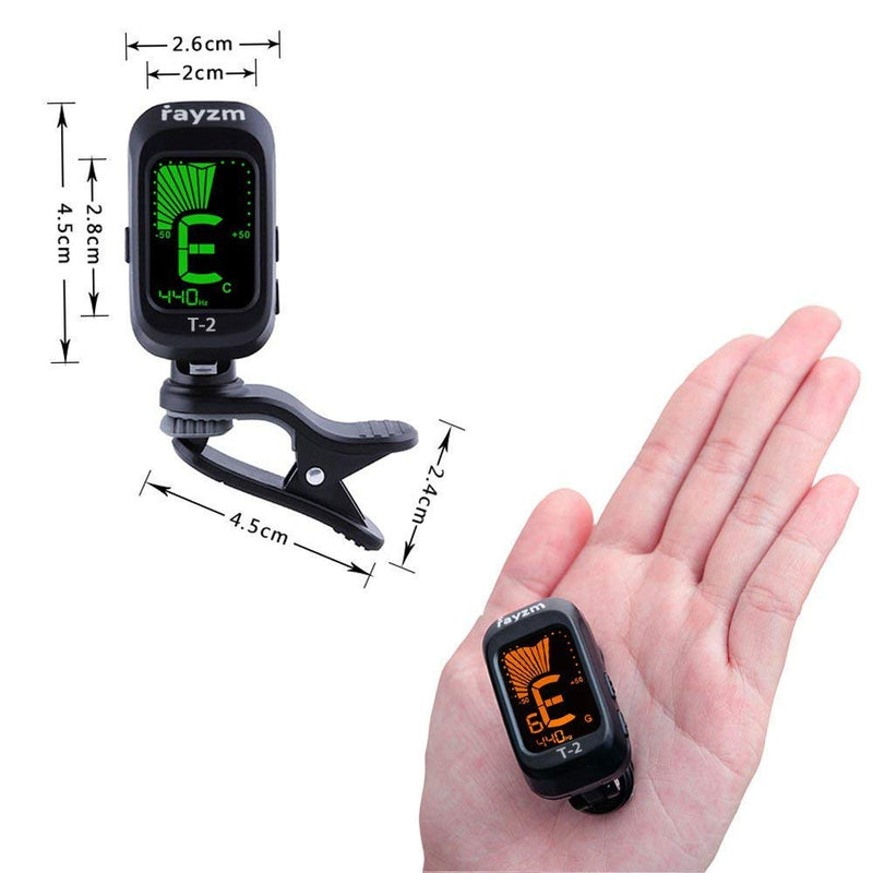 Rayzm Guitar Tuner, Clip-on Tuner for Chromatic/Guitar/Bass/Ukulele/Violin, Large Note Name on Clear LCD Screen for Easy Reading, Calibrated Pitch, Battery Included, Auto Power Off