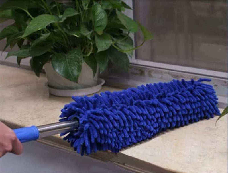 5Pcs Microfiber Duster Set with Stainless Steel Extension Pole (30-100 Inches),3 Cleaning Head and 1 Mini-Duster (10-30 Inches). Cleaning for Ceiling Fan, Blinds, Cobweb, Gap, High Ceiling Etc(Blue)