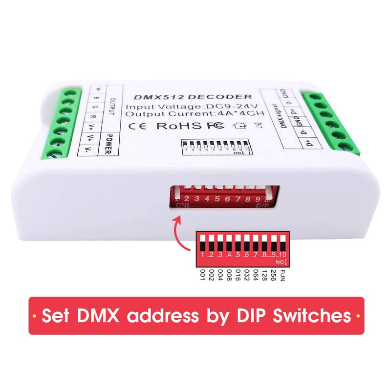 [AUSTRALIA] - GIDERWEL Mini 4 Channel DMX Decoder,RGBW DMX Decoder,16A RGB RGBW LED Strip Controller DMX 512 Decoder for LED Strip Module Dimmer Driver LED Decoder Controller DC9-24V 