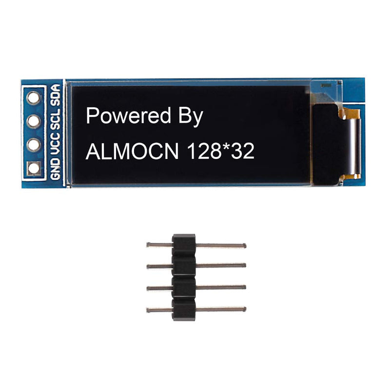 ALMOCN 2PCS 0.91 Inch IIC OLED Display Module I2C SSD 1306 LED 128X32 Screen Driver DC 3.3V~5V (White)