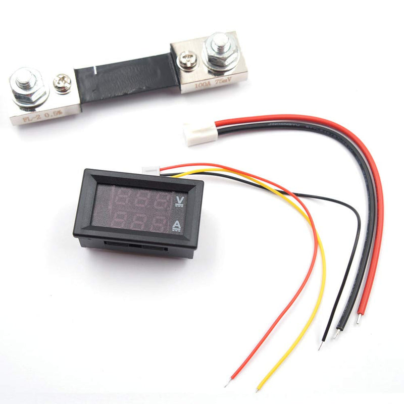 JacobsParts DC 100V 100A Voltmeter Ammeter Dual LED Display Panel Volt Guage Amp Meter Voltage Current Tester with Shunt 1