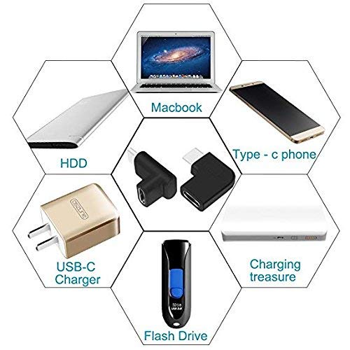 USB C Type C Adapter, Qaoquda 2 Pack 90 Degree Right & Left and Upward & Downward Angled USB 3.1 Type C (USB-C) Male to Female Extension Adapter for Laptop, Tablet & Mobile Phone (USB C M/F 90° 2Pack) USB C M/F 90° 2Pack