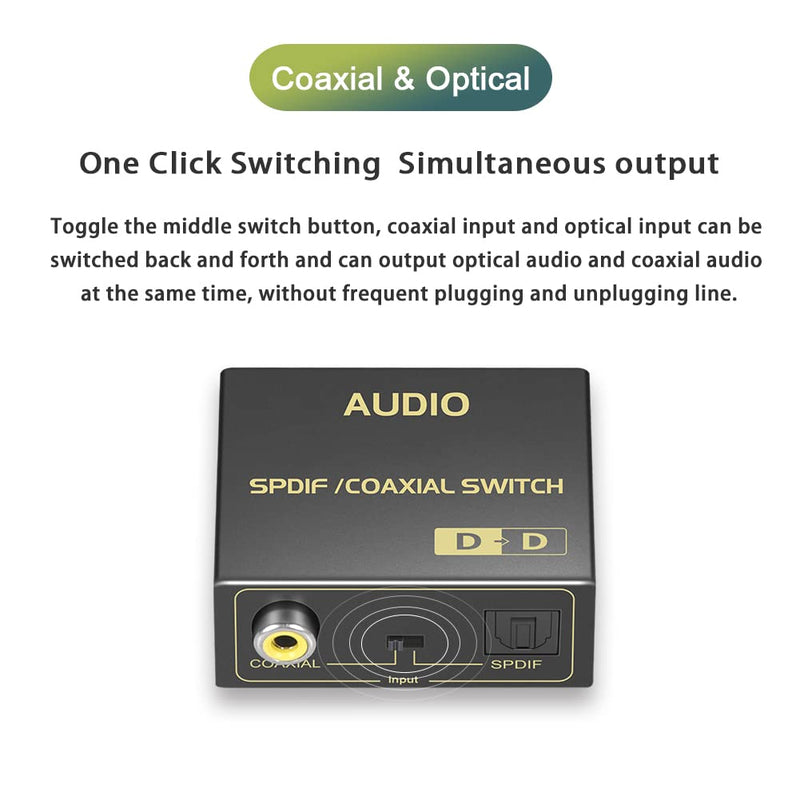 Optical to Coaxial or Coaxial to Optical Digital Audio Converter, Bi-Directional Fiber and coaxial Converter/Repeater/Splitter, with 1 Optical Cable