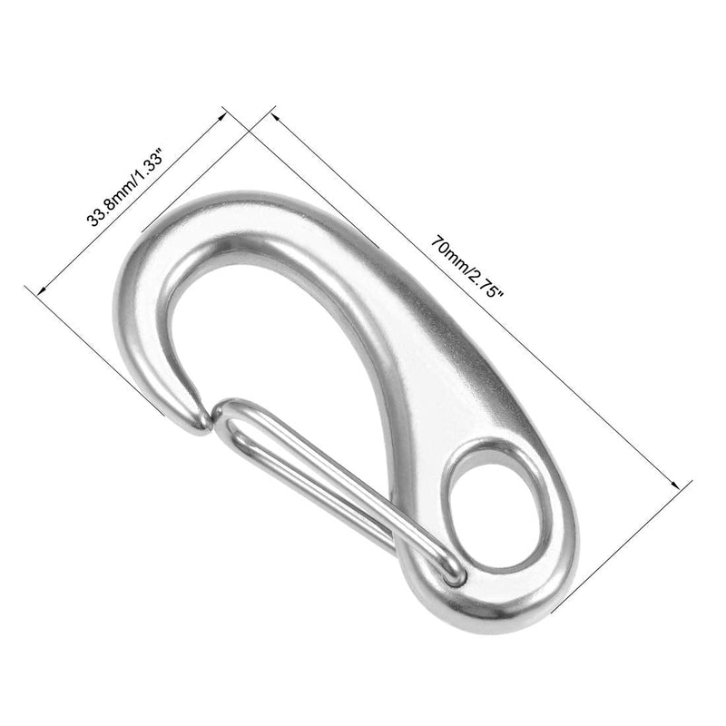 uxcell Spring Gate Snap Hook 70mm/2.75", 304 Stainless Steel, for DIY Crafts Keychains, Pack of 2