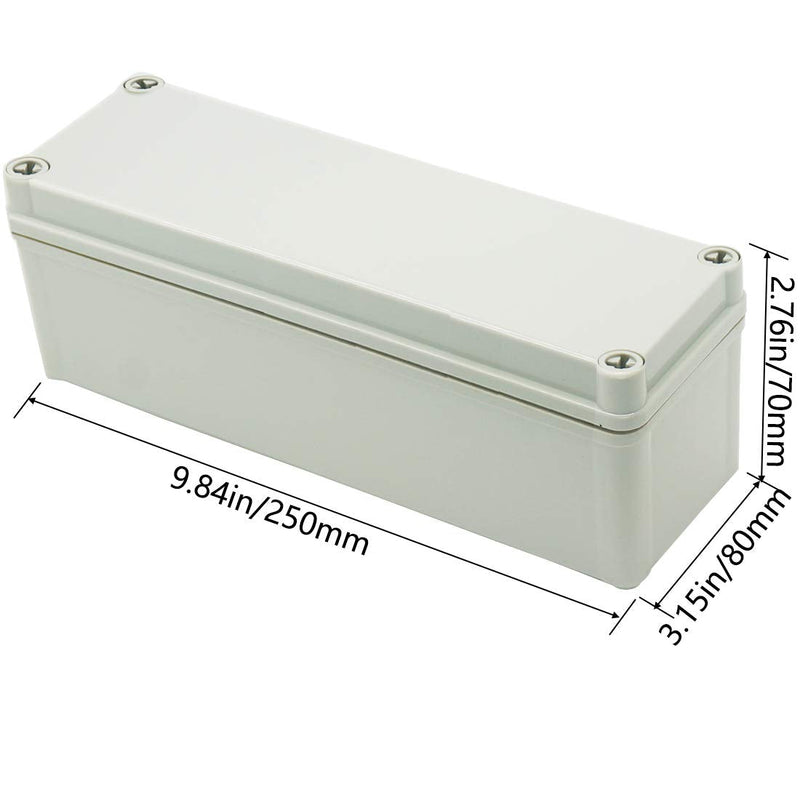 Zulkit Junction Box ABS Plastic Dustproof Waterproof IP67 Junction Boxes Universal Electrical Project Enclosure Durable DIY Electronic Project Box Grey 9.84 x 3.15 x 2.76 inch (250 x 80 x 70 mm) 9.84" x 3.15" x 2.76"