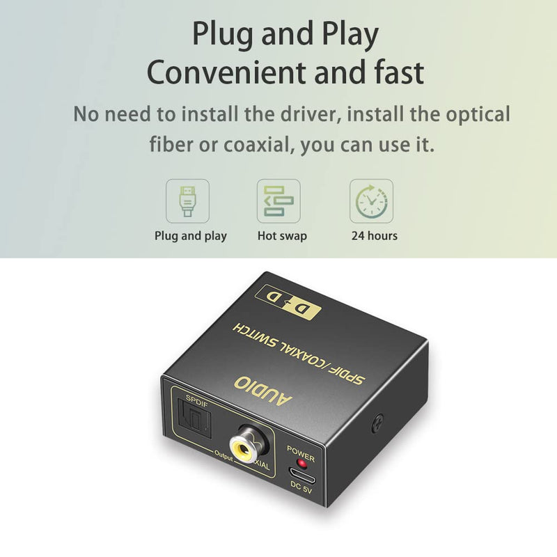 Optical to Coaxial or Coaxial to Optical Digital Audio Converter, Bi-Directional Fiber and coaxial Converter/Repeater/Splitter, with 1 Optical Cable