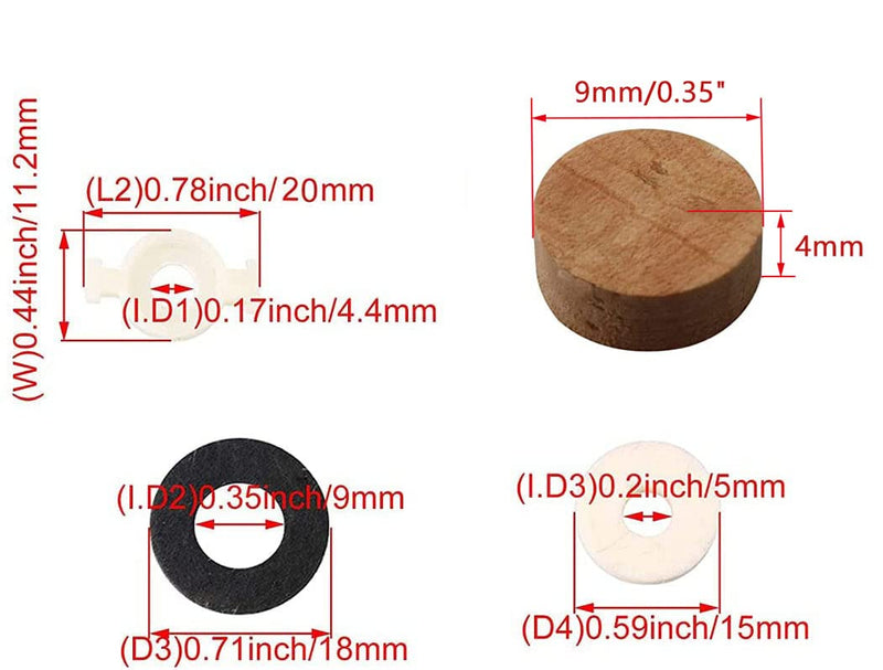 [AUSTRALIA] - TUOREN Trumpet Repair Kit include 6 Piston Valve Guides 12 Felt Washers 4 Water Key Spit Valve Cork Pad 3 Spring 2 O Ring Bumper Stopper Trumpet Valve Replacement Parts 