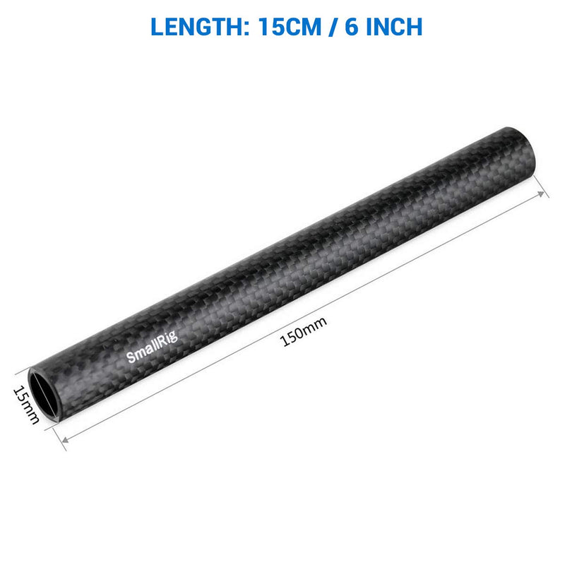 SMALLRIG 15mm Carbon Fiber Rod for 15mm Rod Support System (Non-Thread), 6 inches Long, Pack of 2-1872 Carbon Fiber Rod - 6"