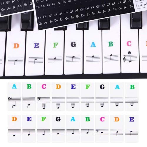 HQDeal Piano Key Stickers for 37/49/54/61/88 keys, Music Piano Keyboard Stickers, Electronic Keyboards Sticker, Piano Key Note Sticker,Transparent Removable Stickers for Kids Beginner child (A)