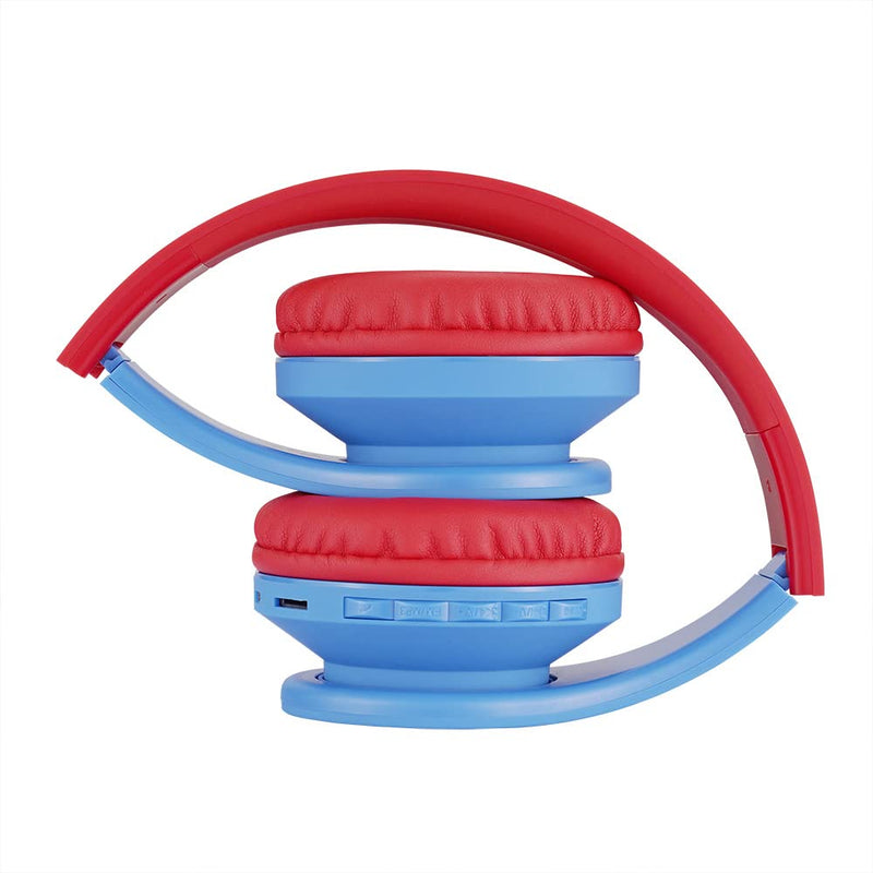 [AUSTRALIA] - Bluetooth Headphones for Kids, PowerLocus Wireless Foldable Headphones Over Ear, Headphone with Microphone, 85DB Volume Limit, Wireless and Wired Headset with Micro SD, FM for Cellphones, Tablets, PC Blue/Red 