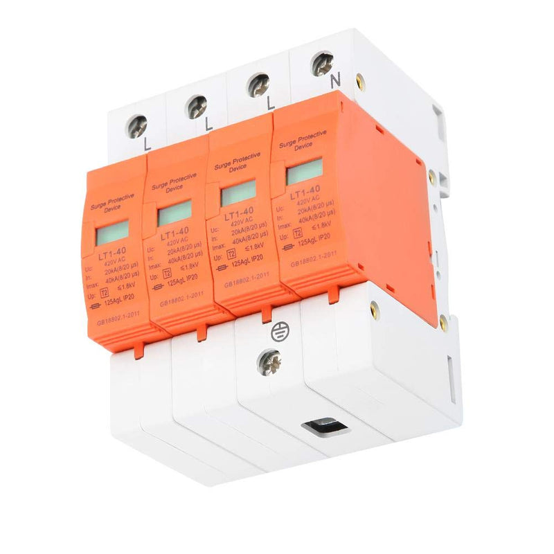 4 Pole AC 420V House Surge Protector 40KA Low-Voltage Arrester Device DIN Rail Surge Protection Device for Lightning Protection