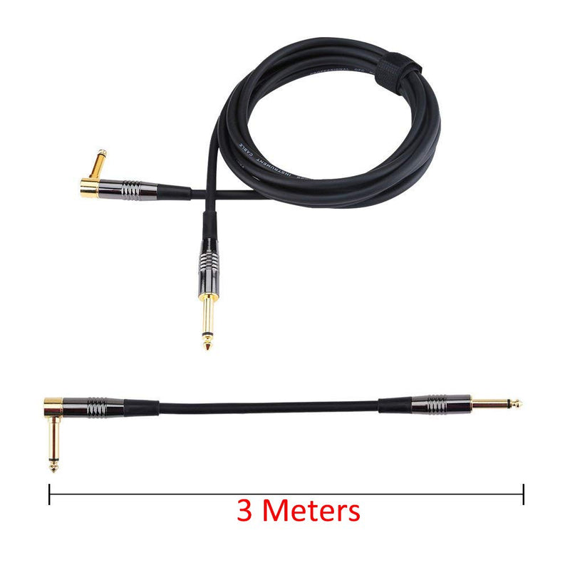 Rayzm Guitar Cable-3 Meters Noiseless Guitar/Bass Lead,1/4" Straight to Right Angle Male Instrument Cable - Copper Plugs with Gold Jacks 3 meters S-L
