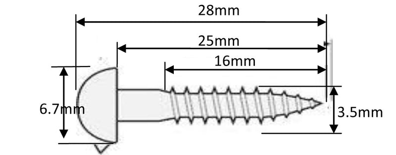 6x Guitar bridge or tremolo fixing screws dome head in gold 3.5mm x 25mm