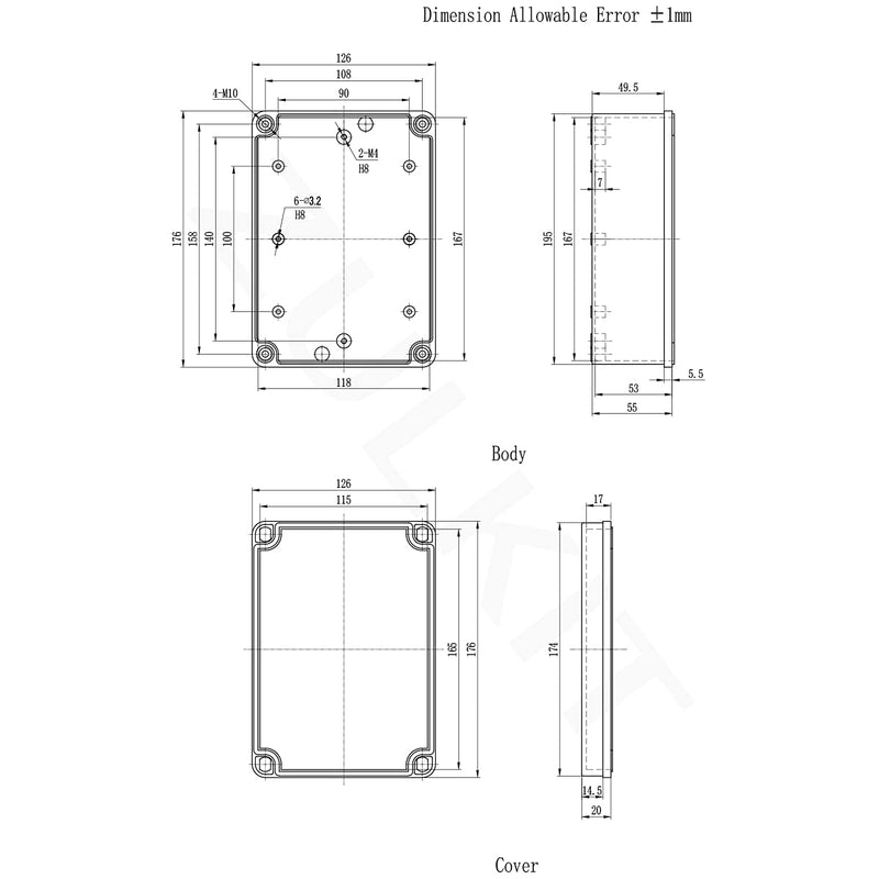 Zulkit Junction Box ABS Plastic Dustproof Waterproof IP67 Junction Boxes Universal Electrical Project Enclosure Durable DIY Electronic Project Box Grey 6.89 x 4.92 x 2.95 inch (175 x 125 x 75 mm) 6.89" x 4.92" x 2.95"