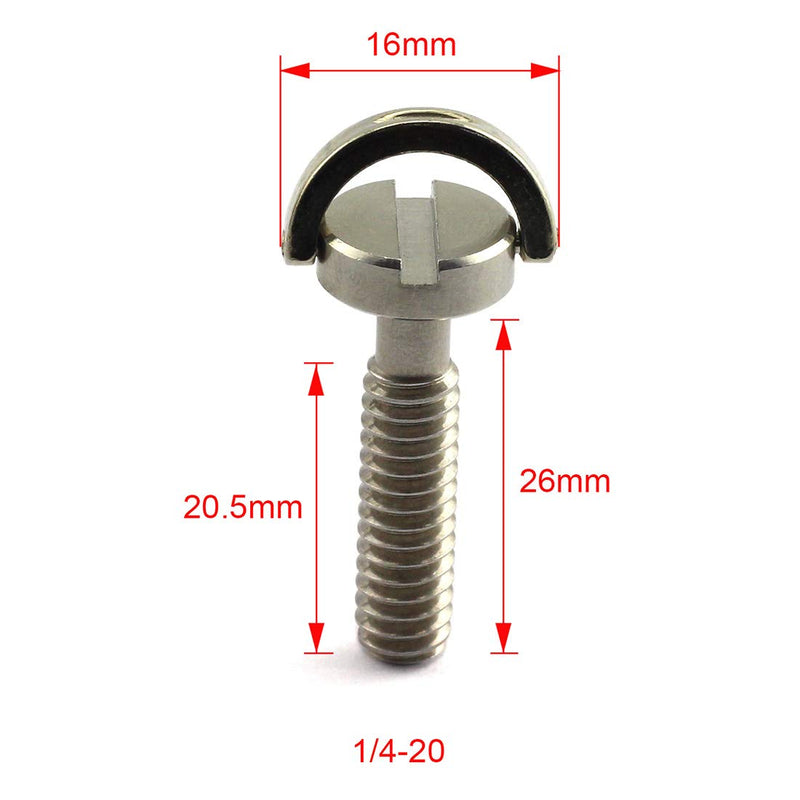 HJ Garden 2pcs 1/4-20 Thread D-Ring Stainless Steel Camera Fixing Screws for Camera Tripod Monopod QR Plate,D Shaft Quick Release Plate Mounting Screw 26mm Length 1/4"-20x26mm