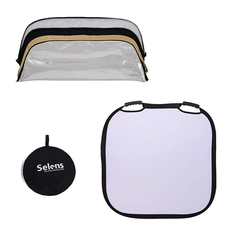 Selens Photography Light Reflector 32 Inch Lighting Diffuser 5 in 1 Collapsible Square Reflectors with Handle for Photo Studio Video Outdoor Accessories