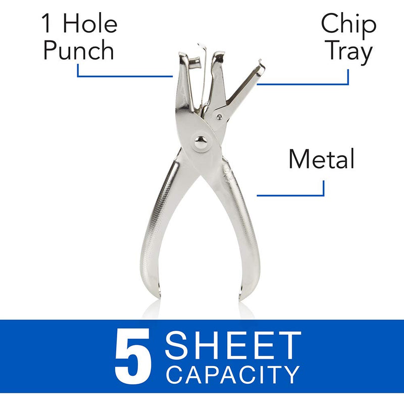 Swingline 1 Hole Punch, Single Hole Puncher, 5 Sheet Capacity, Classic Office Paper Punch for Craft Paper, DIY Crafts, Perfect for Home Office School Supplies, Chrome (74005) Pack of 1 (Chrome)