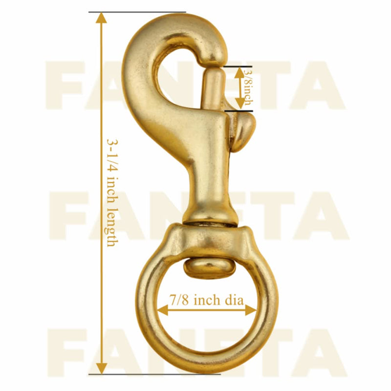 Faneta 3-1/4 Inch Solid Brass Swivel Bolt Snap Hooks 7/8 Inch Swivel Eye Single Ended Scuba Diving Clips Keychain Holder for Dog Collar, Pet Leash, Flag Halyard and More (2 Pieces)