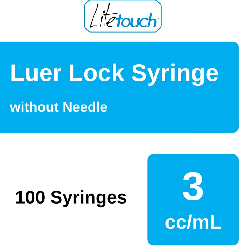 LiteTouch 3mL Luer Lock Syringe, Sterile, Individually Sealed - 100 Syringes per Box (no needle)