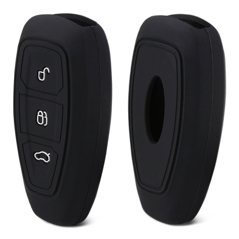 AndyGo Silicone Smart Key Cover Protector Holder Fit for Ford Mondeo Focus 3 MK3 ST Kuga Fiesta Escape Ecosport Titanium 3 Buttons Black
